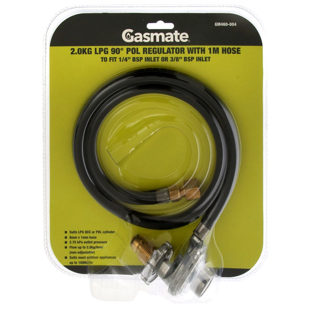Gasmate 2.0kg LPG POL Regulator With Hose 1m 3 Gasmate 2.0kg LPG POL Regulator With Hose 1m