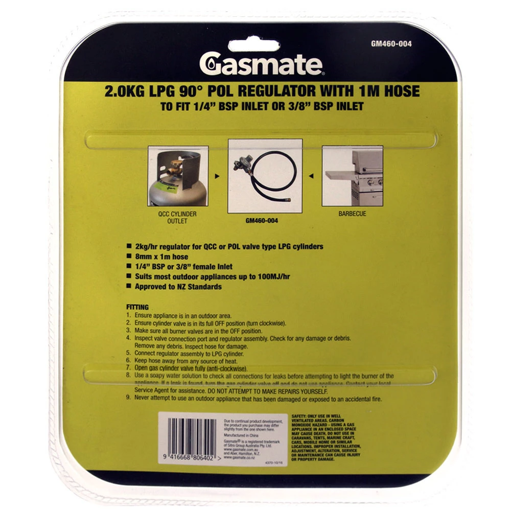 Gasmate 2.0kg LPG POL Regulator With Hose 1m 4 Gasmate 2.0kg LPG POL Regulator With Hose 1m - Image 2